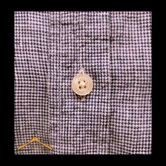 Orvis Linen Shirt XL, Blue Houndstooth, Short Sleeve, Hidden Button Down Collar - Picture 6 of 10